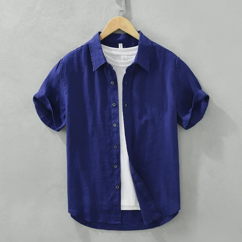 Men's Fashion Linen Short Sleeve Shirt - Solid Casual Turn-down Collar