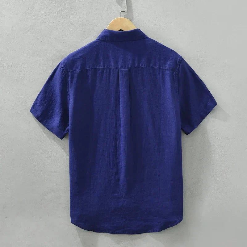 Men's Fashion Linen Short Sleeve Shirt - Solid Casual Turn-down Collar