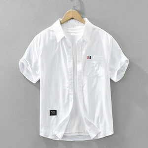 Men's White Short Sleeve Shirt - Loose Casual Summer Shirt