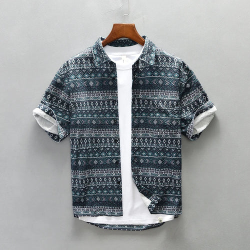 Men's Casual Digital Print Short Sleeve Shirt - Loose Plus Size Button-up